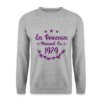Les princesses naissent en 1979 - Sweat-shirt Unisexe - gris chiné - Devant - Alina (178cm) & Michal (187cm)
