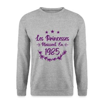 Les princesses naissent en 1985 - Sweat-shirt Unisexe - gris chiné - Devant - Alina (178cm) & Michal (187cm)