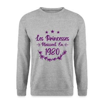 Les princesses naissent en 1980 - Sweat-shirt Unisexe - gris chiné - Devant - Alina (178cm) & Michal (187cm)