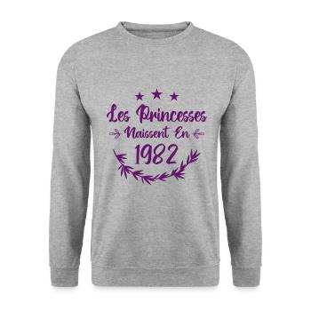 Les princesses naissent en 1982 - Sweat-shirt Unisexe - gris chiné - Devant - Alina (178cm) & Michal (187cm)