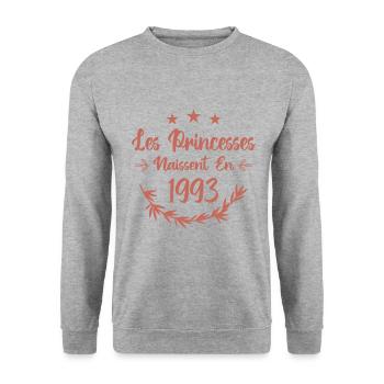 Les princesses naissent en 1993 - Sweat-shirt Unisexe - gris chiné - Devant - Alina (178cm) & Michal (187cm)