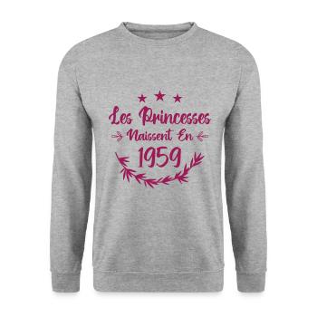 Les princesses naissent en 1959 - Sweat-shirt Unisexe - gris chiné - Devant - Alina (178cm) & Michal (187cm)
