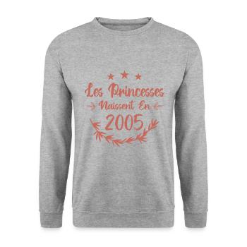 Les princesses naissent en 2005 - Sweat-shirt Unisexe - gris chiné - Devant - Alina (178cm) & Michal (187cm)
