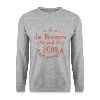 Les princesses naissent en 2009 - Sweat-shirt Unisexe - gris chiné - Devant - Alina (178cm) & Michal (187cm)