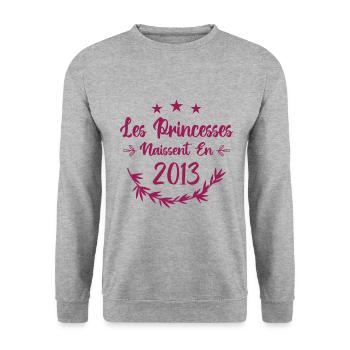 Les princesses naissent en 2013 - Sweat-shirt Unisexe - gris chiné - Devant - Alina (178cm) & Michal (187cm)