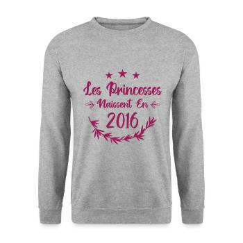Les princesses naissent en 2016 - Sweat-shirt Unisexe - gris chiné - Devant - Alina (178cm) & Michal (187cm)