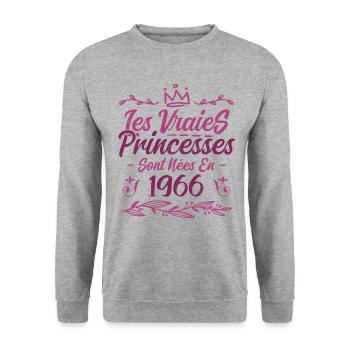 Les Vraies Princesses Sont Nées En 1966 - Sweat-shirt Unisexe - gris chiné - Devant - Alina (178cm) & Michal (187cm)