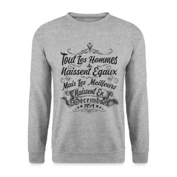les meilleurs naissent en décembre / Décembre 1954 - Sweat-shirt Unisexe - gris chiné - Devant - Alina (178cm) & Michal (187cm)