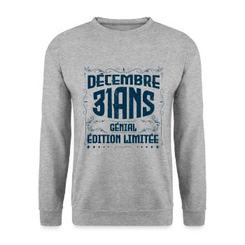 Anniversaire Décembre 31 ans, Cadeau Anniversaire - Sweat-shirt Unisexe - gris chiné - Devant - Alina (178cm) & Michal (187cm)