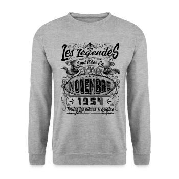 Les Légendes Sont Nées En Novembre 1954 Cadeau - Sweat-shirt Unisexe - gris chiné - Devant - Alina (178cm) & Michal (187cm)