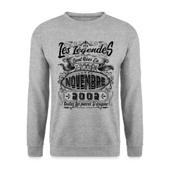 Les Légendes Sont Nées En Novembre 2002 Cadeau - Sweat-shirt Unisexe - gris chiné - Devant - Alina (178cm) & Michal (187cm)