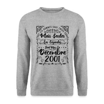 Légendes Sont Nées En Décembre 2001, Anniversaire - Sweat-shirt Unisexe - gris chiné - Devant - Alina (178cm) & Michal (187cm)