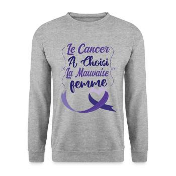 Le Cancer A Choisi La Mauvaise Femme, Octobre Rose - Sweat-shirt Unisexe - gris chiné - Devant - Alina (178cm) & Michal (187cm)