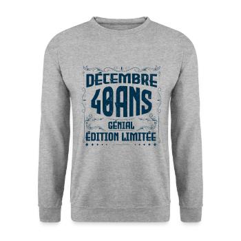 DÉCEMBRE 40 Ans | Édition limitée - Sweat-shirt Unisexe - gris chiné - Devant - Alina (178cm) & Michal (187cm)