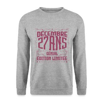 DÉCEMBRE 47 Ans | Édition limitée - Sweat-shirt Unisexe - gris chiné - Devant - Alina (178cm) & Michal (187cm)