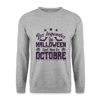 Les Légendes de halloween sont nés en octobre - Sweat-shirt Unisexe - gris chiné - Devant - Alina (178cm) & Michal (187cm)