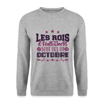 Les Rois D’halloween sont nés en octobre - Sweat-shirt Unisexe - gris chiné - Devant - Alina (178cm) & Michal (187cm)