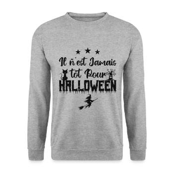 Il n’est jamais tôt pour Halloween - Sweat-shirt Unisexe - gris chiné - Devant - Alina (178cm) & Michal (187cm)