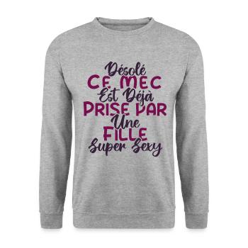 Ce mec est déjà pris par une fille super sexy - Sweat-shirt Unisexe - gris chiné - Devant - Alina (178cm) & Michal (187cm)