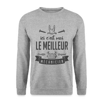 Ici c'est moi le Meilleur mécanicien - Sweat-shirt Unisexe - gris chiné - Devant - Alina (178cm) & Michal (187cm)