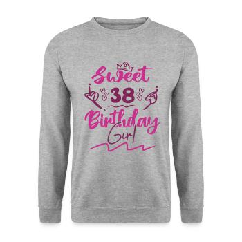 Sweet 38 birthday girl | Gift Birthday - Unisex Sweatshirt - salt & pepper - Front - Alina (178cm) & Michal (187cm)