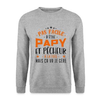 Papy Pêcheur, Cadeau - Sweat-shirt Unisexe - gris chiné - Devant - Alina (178cm) & Michal (187cm)