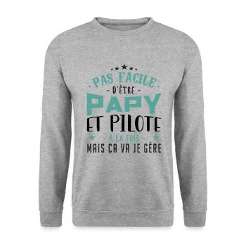 Papy Pilote - Sweat-shirt Unisexe - gris chiné - Devant - Alina (178cm) & Michal (187cm)