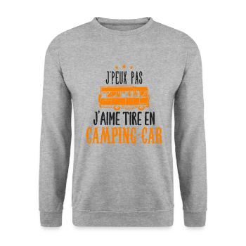 j'peux pas j'aime tire en camping-car - Sweat-shirt Unisexe - gris chiné - Devant - Alina (178cm) & Michal (187cm)