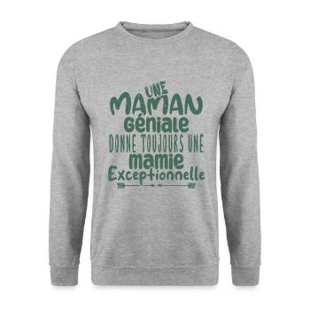 une maman géniale | Cadeaux Mamie - Sweat-shirt Unisexe - gris chiné - Devant - Alina (178cm) & Michal (187cm)