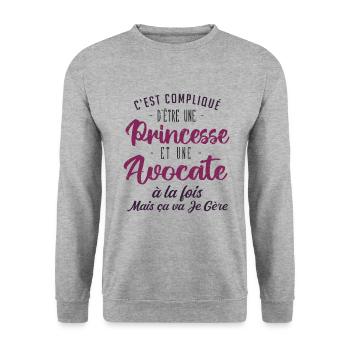 Princesse Avocate | cadeau métier - Sweat-shirt Unisexe - gris chiné - Devant - Alina (178cm) & Michal (187cm)