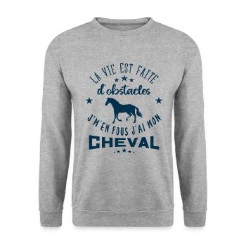 j'm'en fous j'ai mon cheval - Sweat-shirt Unisexe - gris chiné - Devant - Alina (178cm) & Michal (187cm)