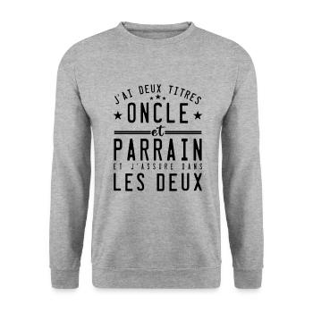 J'ai deux titres oncle et parrain cadeau - Sweat-shirt Unisexe - gris chiné - Devant - Alina (178cm) & Michal (187cm)