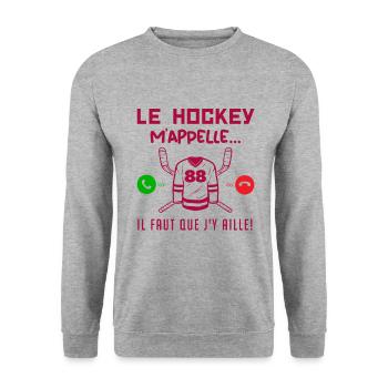 le hockey m'appelle il faut que j'y aille ! cadeau - Sweat-shirt Unisexe - gris chiné - Devant - Alina (178cm) & Michal (187cm)