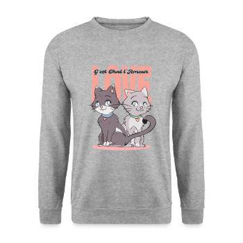 C'est Chat L'amour - Sweat-shirt Unisexe - gris chiné - Devant - Alina (178cm) & Michal (187cm)