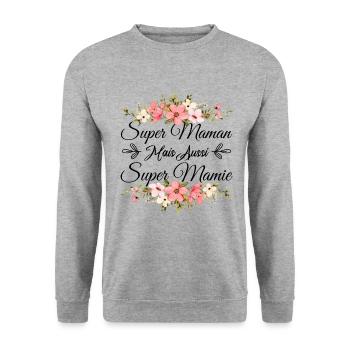 Super Maman Mais Aussi Super Mamie - Sweat-shirt Unisexe - gris chiné - Devant - Alina (178cm) & Michal (187cm)