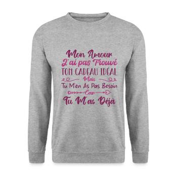 Mon Amour Saint Valentin Amour Couple Humour - Sweat-shirt Unisexe - gris chiné - Devant - Alina (178cm) & Michal (187cm)