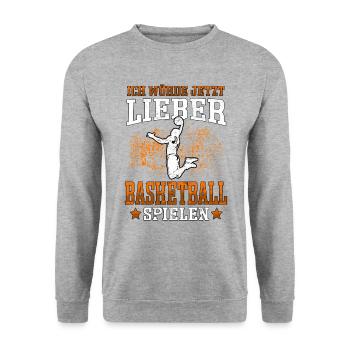 Würde lieber Basketball Basketballer - Unisex Pullover - Weißgrau meliert - Vorne - Alina (178cm) & Michal (187cm)