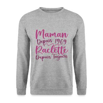 Maman depuis 1969 Raclette depuis toujours, Cadeau - Sweat-shirt Unisexe - gris chiné - Devant - Alina (178cm) & Michal (187cm)