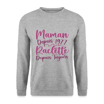Maman depuis 1977 Raclette depuis toujours, Cadeau - Sweat-shirt Unisexe - gris chiné - Devant - Alina (178cm) & Michal (187cm)
