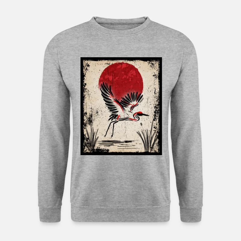 Kranich Art Japanische Kunst Vintage Retro - Unisex Pullover - Weißgrau meliert
