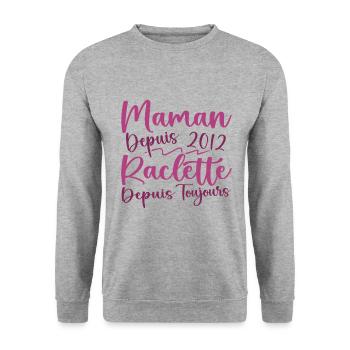 Maman depuis 2012 Raclette depuis toujours, Cadeau - Sweat-shirt Unisexe - gris chiné - Devant - Alina (178cm) & Michal (187cm)