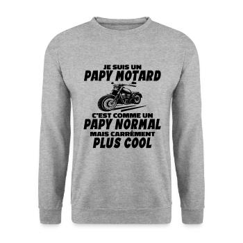 Papy Motard C'est Comme Papy Normal Mais Plus Cool - Sweat-shirt Unisexe - gris chiné - Devant - Alina (178cm) & Michal (187cm)