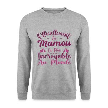 Officiellement La Mamou La Plus Incroyable Au Mond - Sweat-shirt Unisexe - gris chiné - Devant - Alina (178cm) & Michal (187cm)