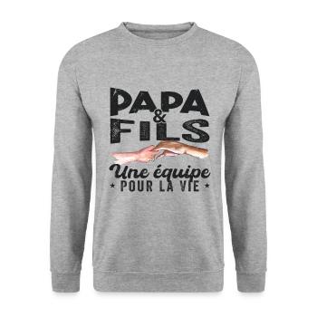 Papa Et Fils Une équipe Pour La Vie - Sweat-shirt Unisexe - gris chiné - Devant - Alina (178cm) & Michal (187cm)