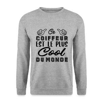Ce Coiffeur est Le Plus Cool Du Monde - Sweat-shirt Unisexe - gris chiné - Devant - Alina (178cm) & Michal (187cm)