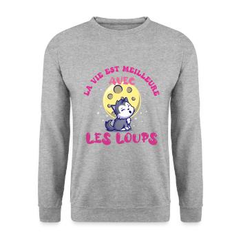 Enfant Fille La Vie Est Meilleure avec les Loups - Sweat-shirt Unisexe - gris chiné - Devant - Alina (178cm) & Michal (187cm)