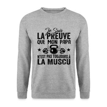 Preuve que mon papa muscu, Papa Musclé, Nouveau-né - Sweat-shirt Unisexe - gris chiné - Devant - Alina (178cm) & Michal (187cm)