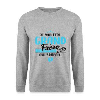 Je Vais Être Grand Frère 2023 | futur Grand Frère - Sweat-shirt Unisexe - gris chiné - Devant - Alina (178cm) & Michal (187cm)
