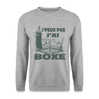 J'Peux Pas J'ai Boxe Humour Cadeau | Boxe Boxeuse - Sweat-shirt Unisexe - gris chiné - Devant - Alina (178cm) & Michal (187cm)