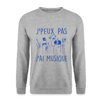 J'peux Pas J'ai Musique | Fans de Musique - Sweat-shirt Unisexe - gris chiné - Devant - Alina (178cm) & Michal (187cm)
